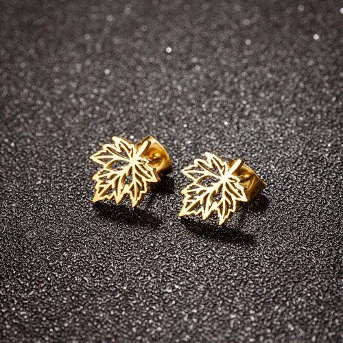Stainless Steel Stud Earrings, 304 Stainless Steel, Maple Leaf, plated, for woman, more colors for choice, 10x12mm, 12Pairs/Lot, Sold By Lot