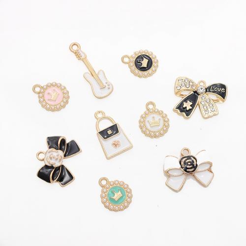 Zinc Alloy Enamel Pendants with Plastic Pearl gold color plated DIY & with rhinestone Sold By PC