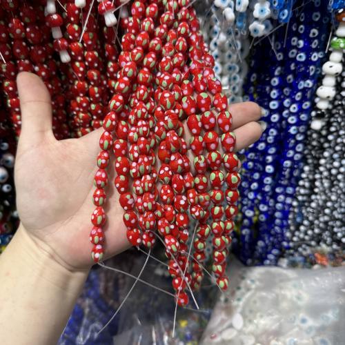 Handgewickelte Perlen, Lampwork, Erdbeere, DIY, keine, 10x14mm, verkauft per ca. 38 cm Strang