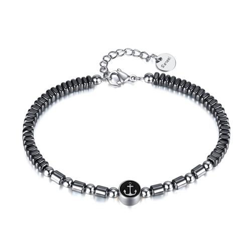 Stainless Steel Jewelry Bracelet, 304 Stainless Steel, with Hematite, with 40mm extender chain, polished, fashion jewelry & for man, original color, nickel, lead & cadmium free, Length:Approx 190 mm, Sold By PC