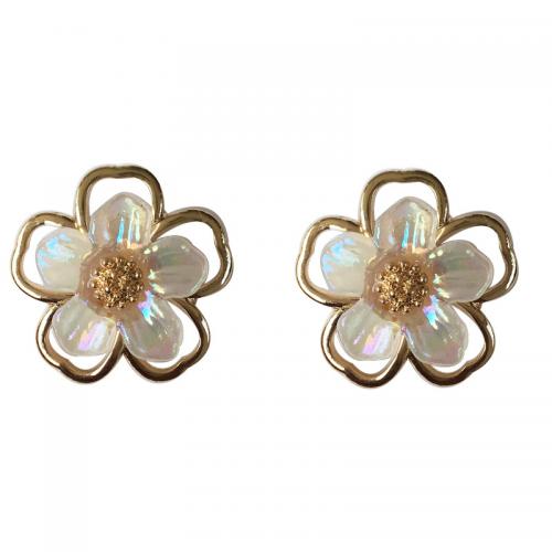 Tibetan Style Stud Earring, with Resin, petals, plated, different styles for choice & for woman, golden, 20x20mm, Sold By Pair