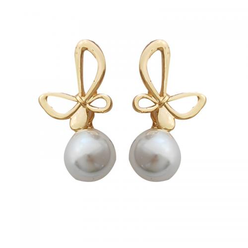 Zinc Alloy Stud Earring with Plastic Pearl plated for woman golden Sold By Pair