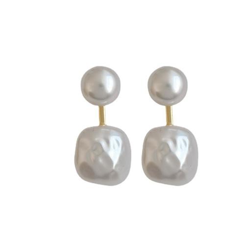 Boucle d'oreille dormeuse en alliage de zinc, avec perle de plastique, Placage, pour femme, plus de couleurs à choisir, 24x10mm, Vendu par paire