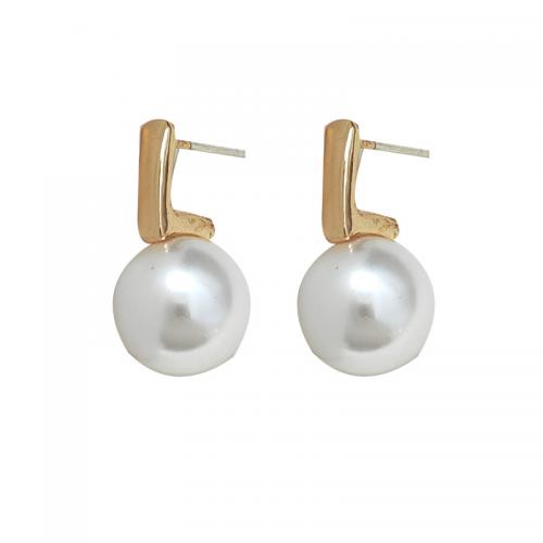 Zinc Alloy Stud Earring with Plastic Pearl plated for woman golden Sold By Pair