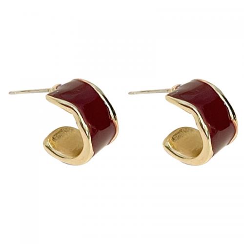 Tibetan Style Stud Earring, plated, for woman & enamel, more colors for choice, 14x7mm, Sold By Pair