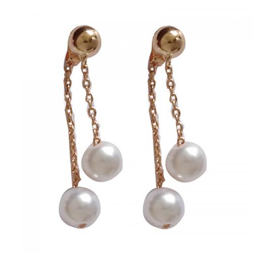 Tibetan Style Stud Earring, with Plastic Pearl, plated, for woman, golden, 25x9mm, Sold By Pair