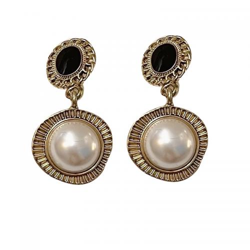 Tibetan Style Stud Earring, with Plastic Pearl, plated, different styles for choice & for woman & enamel, golden, 36x18mm, Sold By Pair