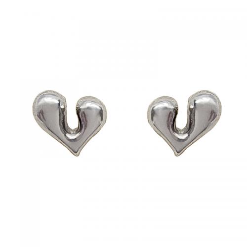 Zinc Alloy Stud Earring Heart plated & for woman silver color Sold By Pair