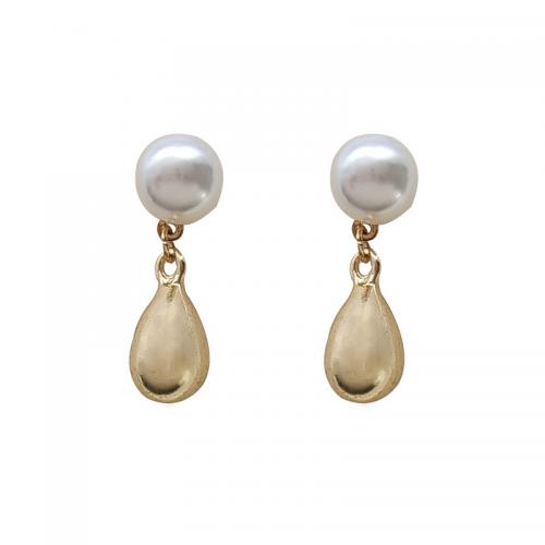 Tibetan Style Stud Earring, with Plastic Pearl, plated, for woman, more colors for choice, 25x6mm, Sold By Pair