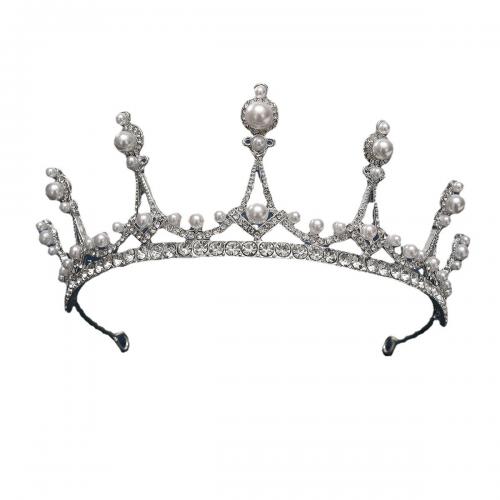 Bridal Tiaras, Tibetan Style, with Rhinestone & Plastic Pearl, fashion jewelry & for woman & with rhinestone, golden, nickel, lead & cadmium free, Diameter: 16cm,Height: 6cm, Sold By PC