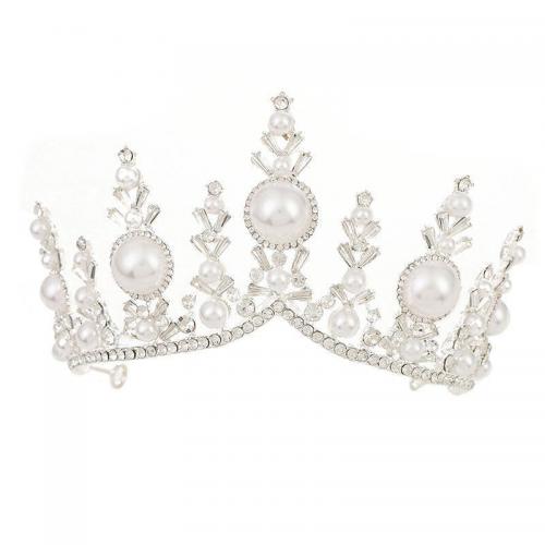 Bridal Tiaras Zinc Alloy with Rhinestone & Plastic Pearl fashion jewelry & for woman & with rhinestone nickel lead & cadmium free 16cm 8cm Sold By PC