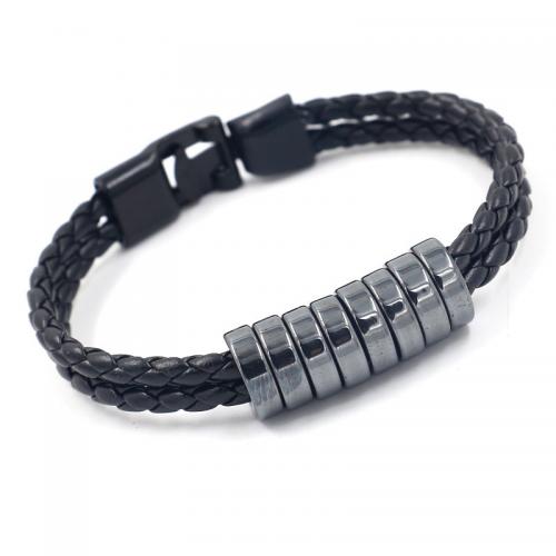 PU Leather Bracelet with Hematite & Zinc Alloy vintage & Unisex Length Approx 8.3 Inch Sold By PC