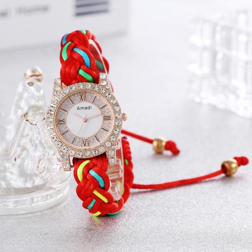 Canvas Watch Bracelet with Glass & Zinc Alloy Round vintage & Unisex & with rhinestone Sold By PC