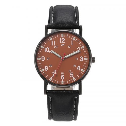 Zinklegierung Armbanduhr, mit PU Leder & Glas, rund, plattiert, für den Menschen & glänzend, keine, 200x42mm, verkauft von PC