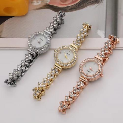 alliage de zinc bracelet de montre, avec verre, Placage, styles différents pour le choix & pour femme & lumineux & avec strass, Longueur:Environ 8 pouce, Vendu par PC