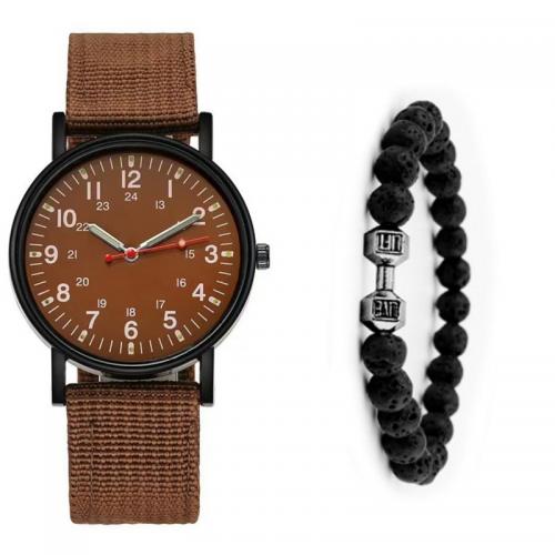 alliage de zinc bracelet de montre, avec Nylon & verre, Rond, Placage, unisexe & styles différents pour le choix, 200x42mm, Vendu par PC