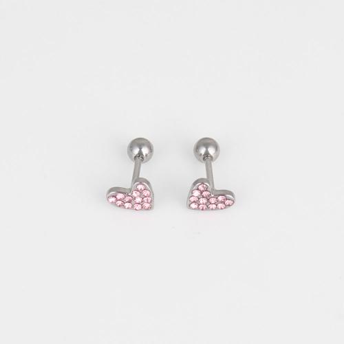 Stainless Steel Belly Ring, 316 Stainless Steel, Heart, fashion jewelry & Unisex & with rhinestone, pink, nickel, lead & cadmium free, 6.90x5.80x1.60mm, 6PCs/Bag, Sold By Bag