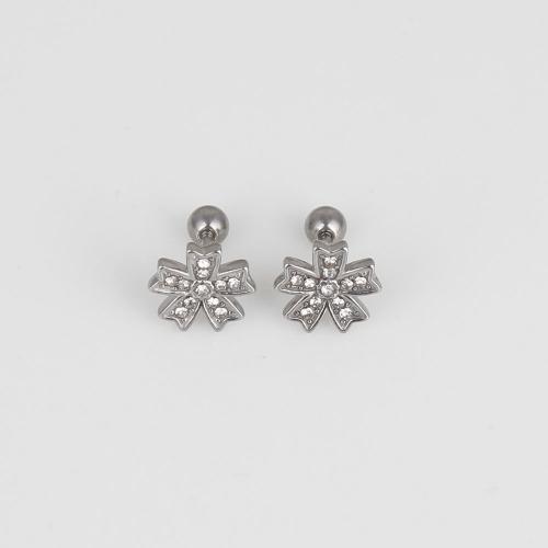 Stainless Steel Belly Ring, 316 Stainless Steel, Flower, fashion jewelry & Unisex & with rhinestone, white, nickel, lead & cadmium free, 9.80x9.30x1.70mm, 6PCs/Bag, Sold By Bag