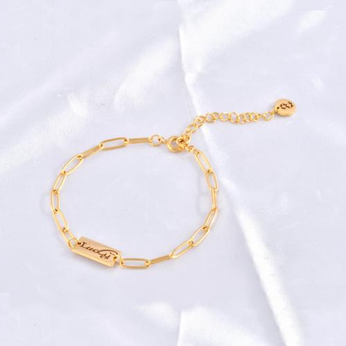 Titanium Steel Bracelet & Bangle, with 6.31cm extender chain, 18K gold plated, fashion jewelry & for woman, nickel, lead & cadmium free, Length:Approx 16.4 cm, Sold By PC