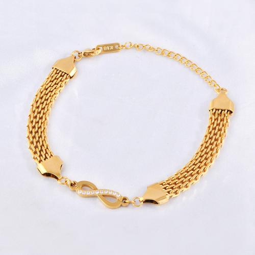 Titanium Steel Bracelet & Bangle with 6.05cm extender chain gold color plated fashion jewelry & micro pave cubic zirconia & for woman nickel lead & cadmium free Length Approx 18.25 cm Sold By PC