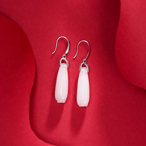 925 Sterling Silver Drop &  Dangle Earrings, with White Chalcedony, Flower, fashion jewelry & for woman, nickel, lead & cadmium free, 8x45mm, Sold By Pair