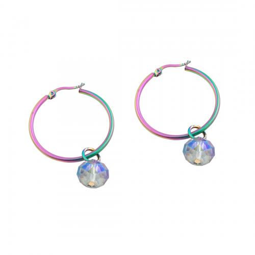 Stainless Steel Drop Earring 304 Stainless Steel with Glass Beads fashion jewelry & for woman multi-colored Sold By Pair