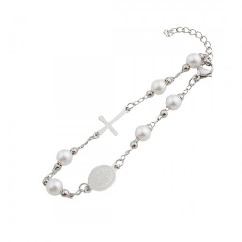 Edelstahl Schmuck Armband, 304 Edelstahl, mit Kunststoff Perlen, Modeschmuck & für Frau, originale Farbe, Länge:ca. 20.5 cm, verkauft von PC