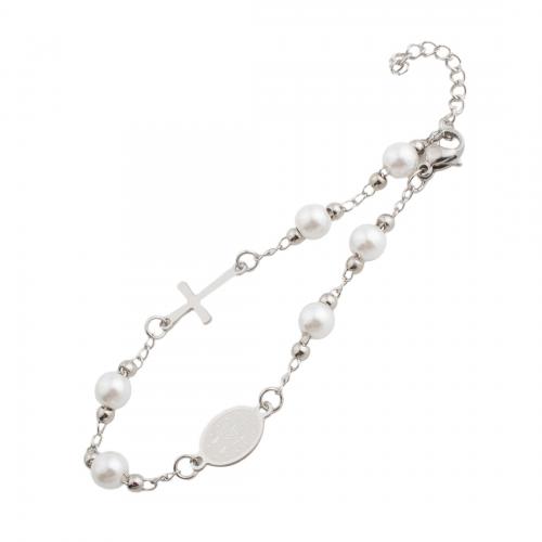 Stainless Steel Jewelry Bracelet 304 Stainless Steel with Plastic Pearl fashion jewelry & for woman original color Length Approx 20.5 cm Sold By PC