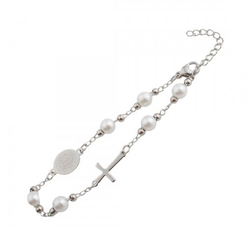 Pulsera de Acero Inoxidable, acero inoxidable 304, con Perlas plásticas, Joyería & para mujer, color original, longitud:aproximado 20.5 cm, Vendido por UD