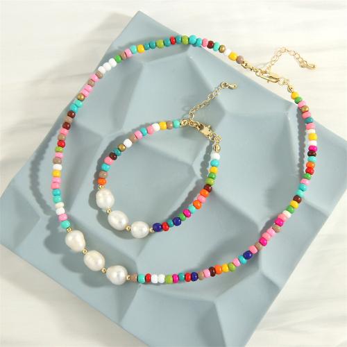 Jewelry Sets Glass Beads with Freshwater Pearl & Brass fashion jewelry & for woman multi-colored nickel lead & cadmium free Sold By PC