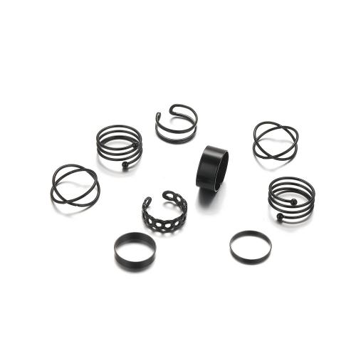 Cink Alloy Ring Set, Cink ötvözet, galvanizált, kilenc darab & divat ékszerek & a nő, fekete, nikkel, ólom és kadmium mentes, 61x32mm, Által értékesített Set