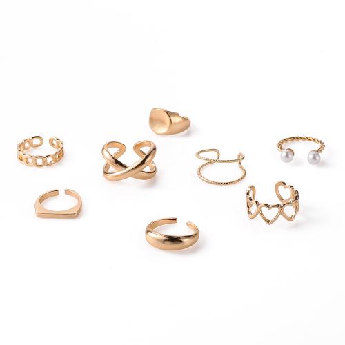 Zinc Alloy Ring Set with Plastic Pearl gold color plated 8 pieces & fashion jewelry & for woman golden nickel lead & cadmium free Sold By Set