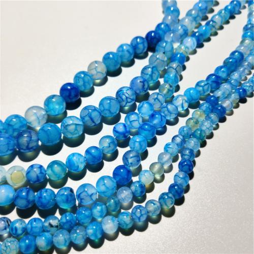 Natural Dragon Veins Agate Beads Round DIY blue Sold Per Approx 38 cm Strand