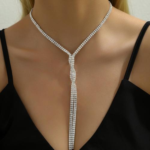 Messing Halskette, mit Messing Klaue Kette, mit Verlängerungskettchen von 16CM, silberfarben plattiert, für Frau & mit Strass, frei von Nickel, Blei & Kadmium, Länge:19 cm, verkauft von setzen