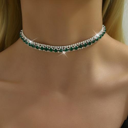 Ожерелья из латуни, Латунь, плакирован серебром, Женский & со стразами, Много цветов для выбора, не содержит никель, свинец, длина:40 см, продается PC