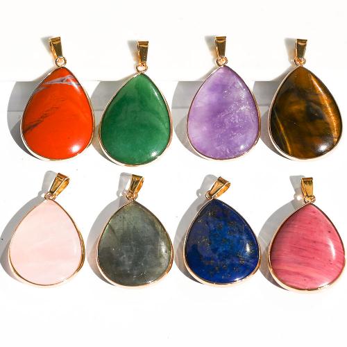 Gemstone Pendants Jewelry, with Brass, Teardrop, DIY & different materials for choice, more colors for choice, 26x40x7mm, Sold By PC