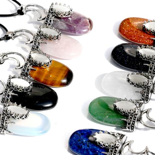 Bijoux Pendentifs en pierres gemmes, pierre gemme, avec Oeil de chat & fer, DIY & différents matériaux pour le choix, plus de couleurs à choisir, 22x47mm, Vendu par PC