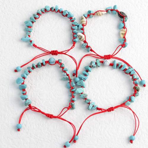 Chain Woven Bracelets, Nylon Cord, with turquoise & Shell, fashion jewelry, more colors for choice, Bracelet+circumference:15-30cm, Sold By PC