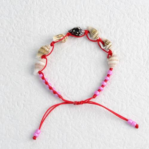Chain Woven Bracelets, Nylon Cord, with Seedbead & Shell, fashion jewelry, more colors for choice, Bracelet length: 15-30cm, Sold By PC