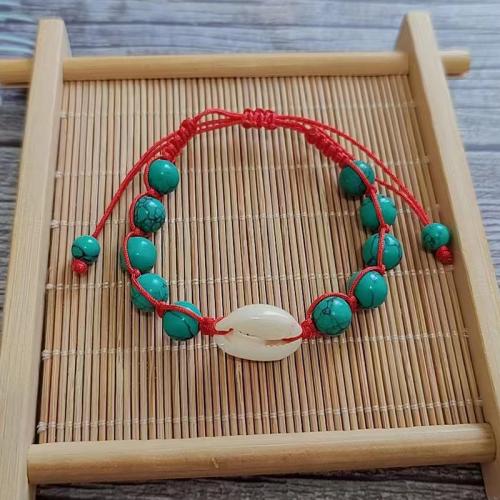 Chain Woven Bracelets, Nylon Cord, with turquoise & Shell, fashion jewelry, more colors for choice, Bracelet length: 15-30cm, Sold By PC