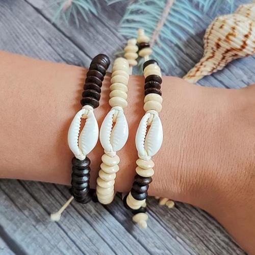 Fashion Create Wax Cord Bracelets, with Shell & Wood, fashion jewelry, more colors for choice, Bracelet length: 14-30cm, Sold By PC