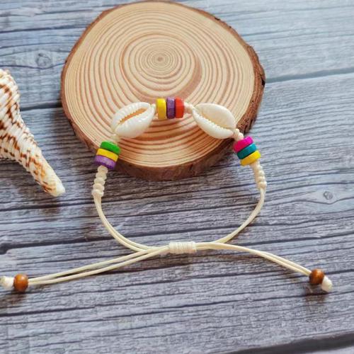 Fashion Create Wax Cord Bracelets, with Shell & Wood, fashion jewelry, more colors for choice, Bracelet length: 15-30cm, Sold By PC