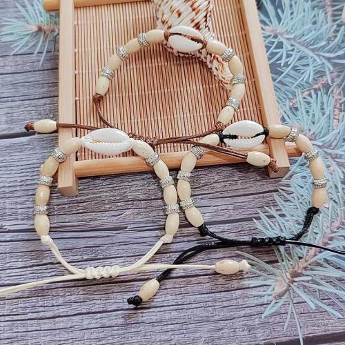 Fashion Create Wax Cord Bracelets, with Shell & Wood, fashion jewelry, more colors for choice, Bracelet length: 14-30cm, Sold By PC