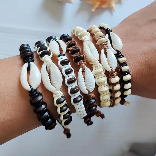 Mode créer Bracelets cordon de cire, corde de cire, avec coquille & bois, bijoux de mode, plus de couleurs à choisir, Bracelet length: 14-30cm, Vendu par PC