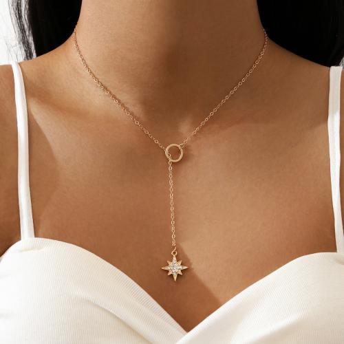 Zinc Alloy Jewelry Necklace with 5cm extender chain Eight Point Star plated fashion jewelry & with rhinestone nickel lead & cadmium free Length 46 cm Sold By PC
