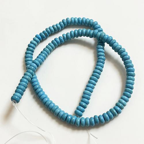 Perline in turchese, turchese naturale, Cerchio piatto, DIY, blu, 6x3mm, Venduto per Appross. 38 cm filo