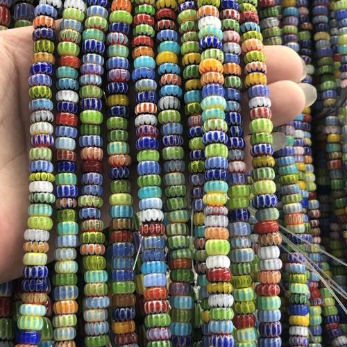 Perles murano faites à la main , chalumeau, Plat rond, DIY & normes différentes pour le choix, couleurs mélangées, Environ 102PC/brin, Vendu par brin