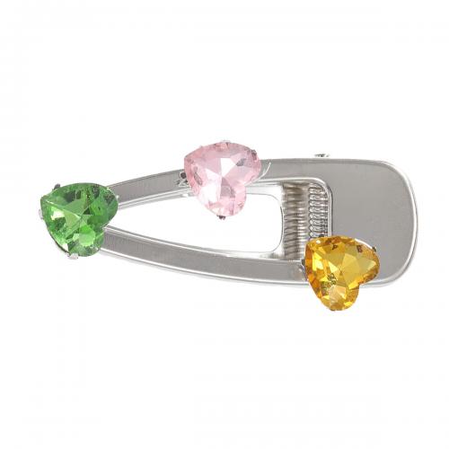 Alligator Hair Clip Zinc Alloy for woman & with rhinestone & hollow silver color nickel lead & cadmium free Sold By PC