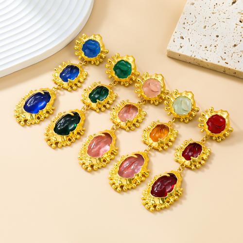 Tibetan Style Stud Earring, with Resin, fashion jewelry & for woman, more colors for choice, nickel, lead & cadmium free, 94x26mm, Sold By Pair