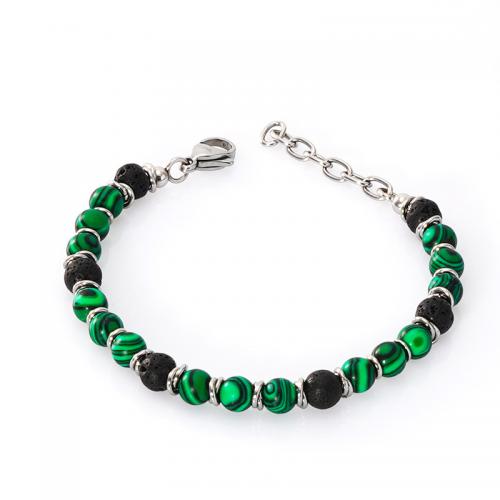 Stainless Steel Jewelry Bracelet 304 Stainless Steel with Obsidian & Malachite handmade for woman mixed colors Sold By PC